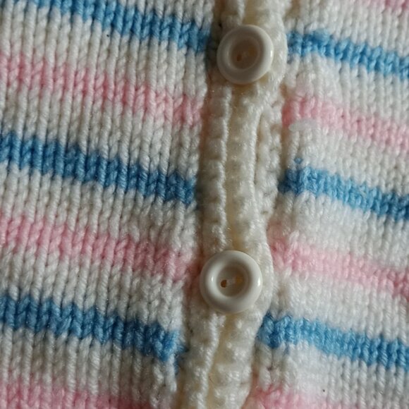 Vintage Youth Handmade Bubble Gum Striped Crocheted Cardigan Sweater SIZE: S - Picture 4 of 6